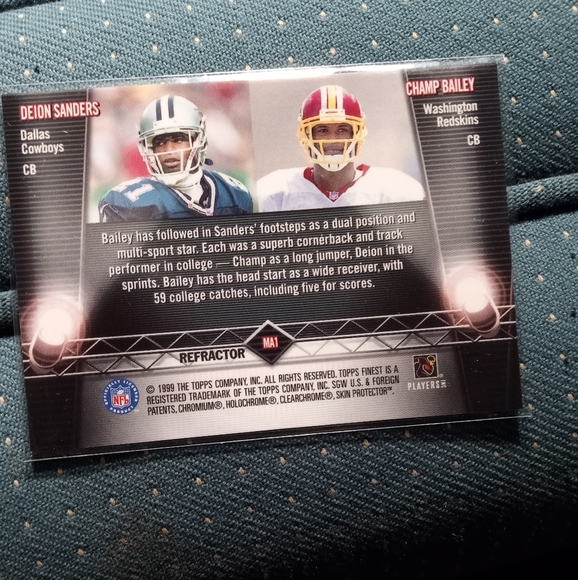 Deion Sanders + Champ Bailey (rc) Topps Finest "Main Attractions" Refractor Card - Picture 3 of 11